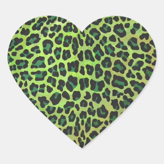 Leopard Black en Green Print Hart Sticker (Voorkant)