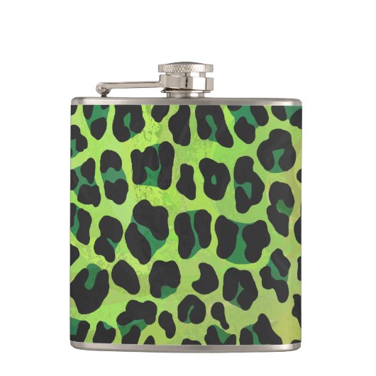Leopard Black en Green Print Heupfles (Voorkant)