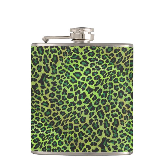 Leopard Black en Green Print Heupfles (Voorkant)