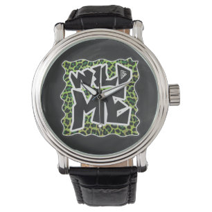Leopard Black en Green Print Horloge