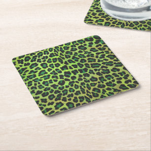 Leopard Black en Green Print Kartonnen Onderzetters
