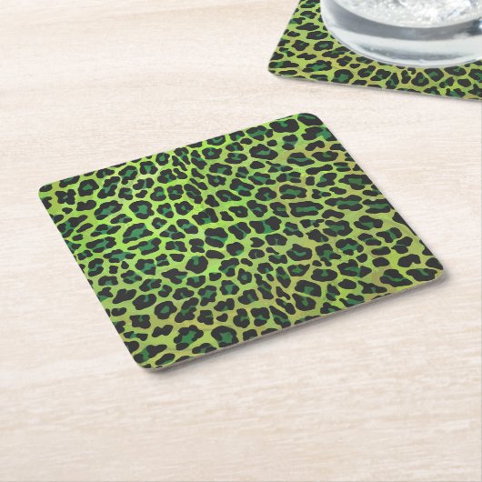 Leopard Black en Green Print Kartonnen Onderzetters (Schuin)
