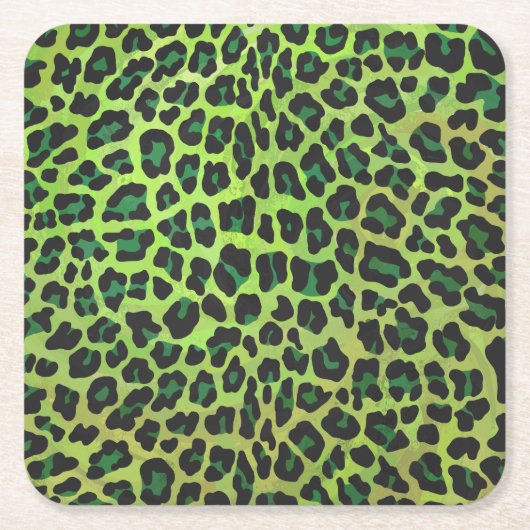 Leopard Black en Green Print Kartonnen Onderzetters (Voorkant)