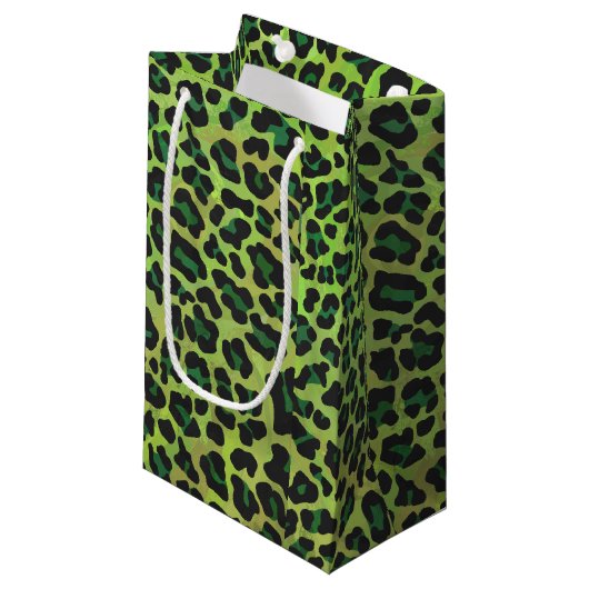 Leopard Black en Green Print Klein Cadeauzakje (Voorkant Gekanteld)