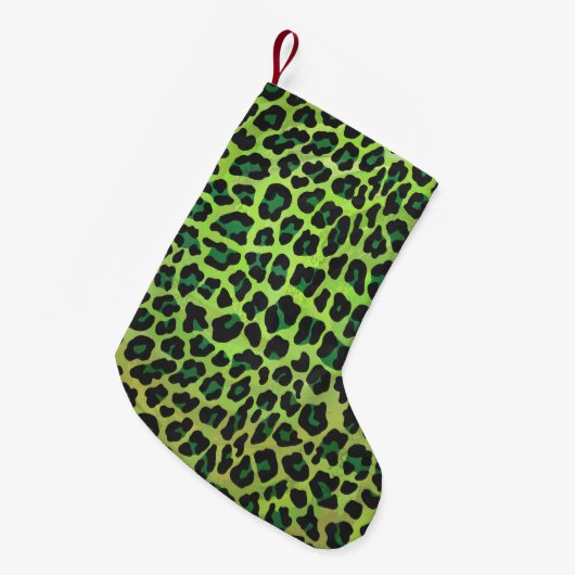 Leopard Black en Green Print Kleine Kerstsok (Voorkant (Hangend))