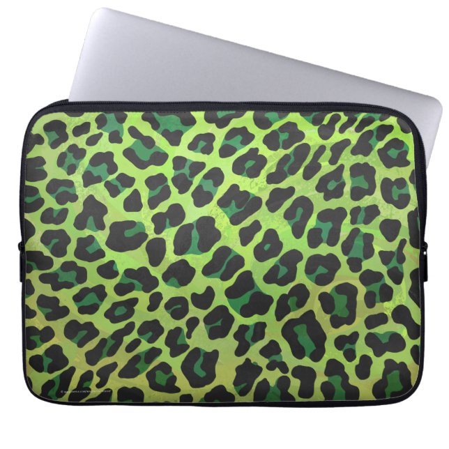 Leopard Black en Green Print Laptop Sleeve (Voorkant)