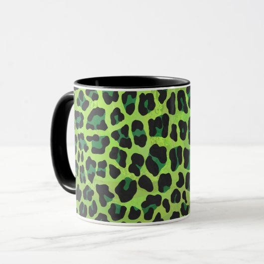 Leopard Black en Green Print Mok (Voorkant links)