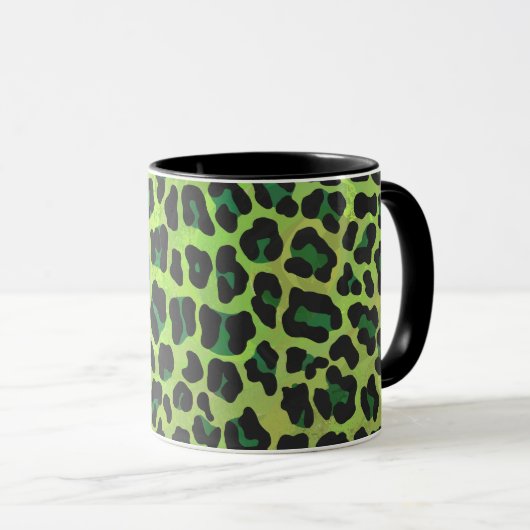 Leopard Black en Green Print Mok (Voorkant rechts)