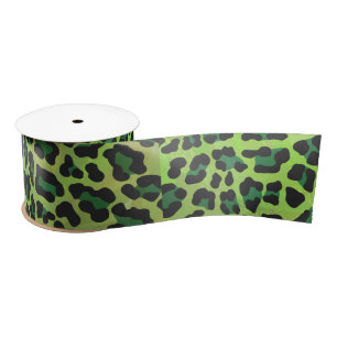 Leopard Black en Green Print Satijnen Lint
