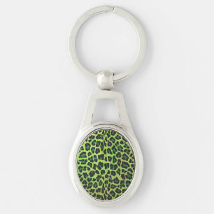 Leopard Black en Green Print Sleutelhanger