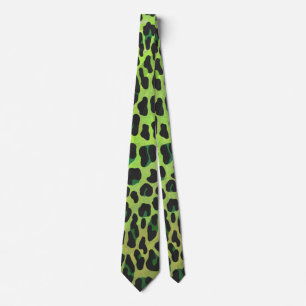 Leopard Black en Green Print Stropdas
