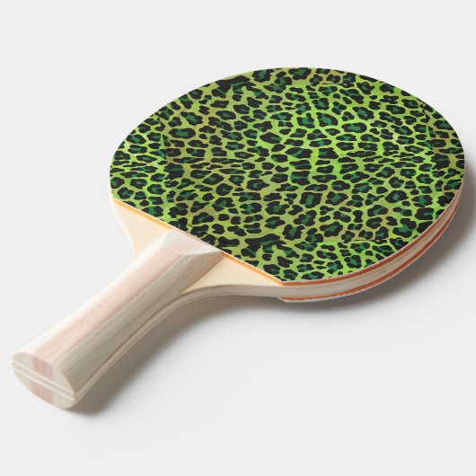 Leopard Black en Green Print Tafeltennisbatje (Voorkant Gekanteld)
