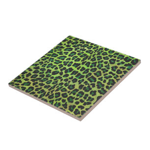 Leopard Black en Green Print Tegeltje