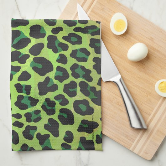 Leopard Black en Green Print Theedoek (Quarter Fold)