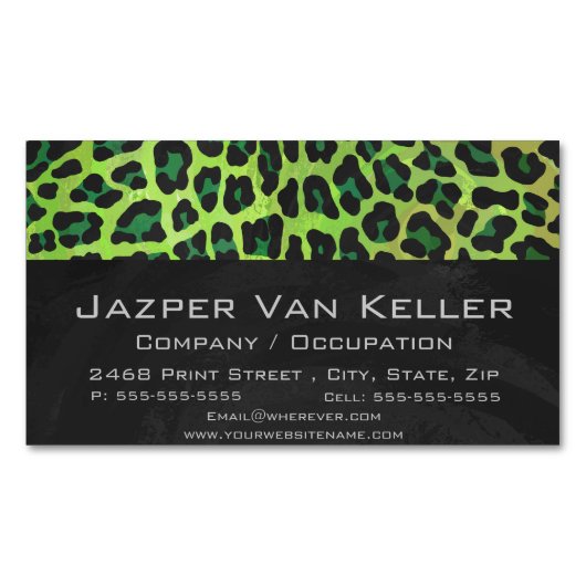 Leopard Black en Green Print Visitekaartje Magneet (Voorkant)