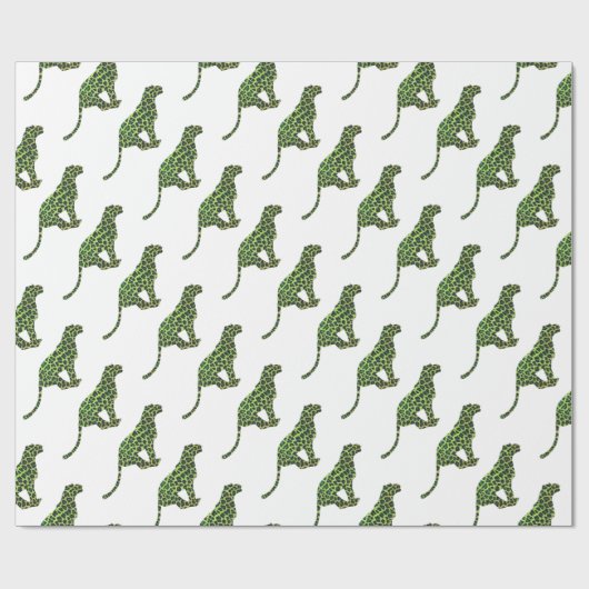 Leopard Black en Green Silhouette Cadeaupapier (Vlak)
