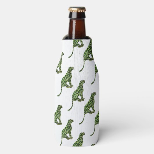 Leopard Black en Green Silhouette Flesjeskoeler (Fles Voorkant)