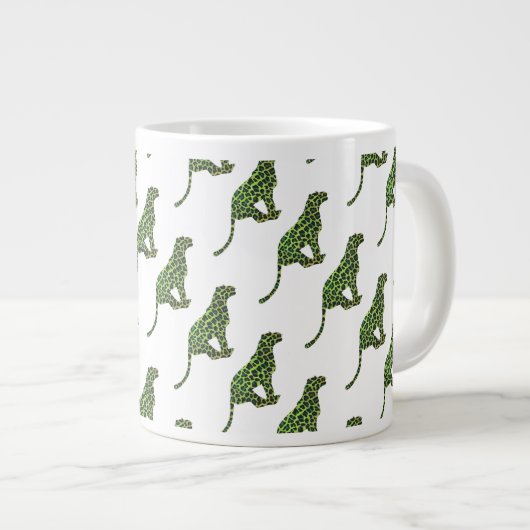 Leopard Black en Green Silhouette Grote Koffiekop (Voorkant rechts)