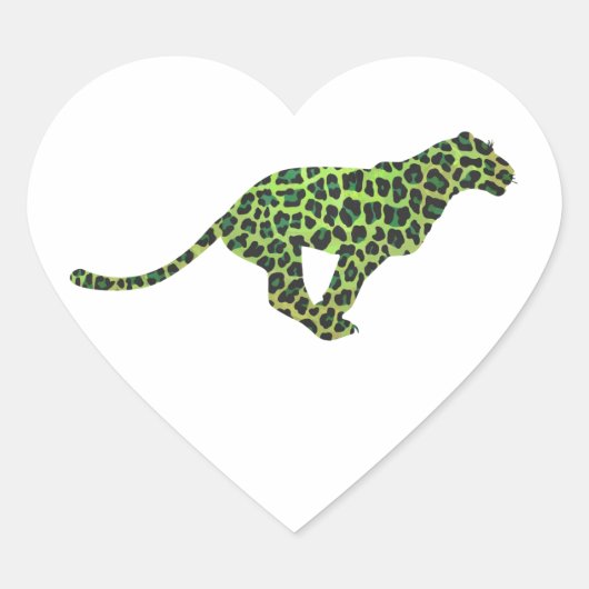 Leopard Black en Green Silhouette Hart Sticker (Voorkant)