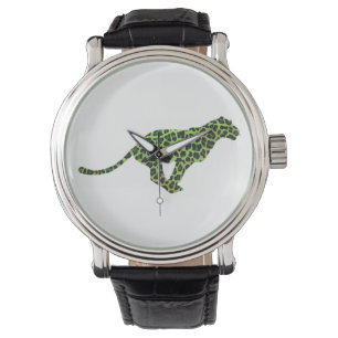 Leopard Black en Green Silhouette Horloge