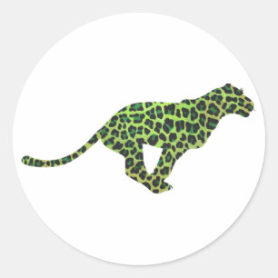 Leopard Black en Green Silhouette Ronde Sticker