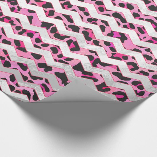 Leopard Black en Hot Pink Chevron Print Cadeaupapier (Hoek)