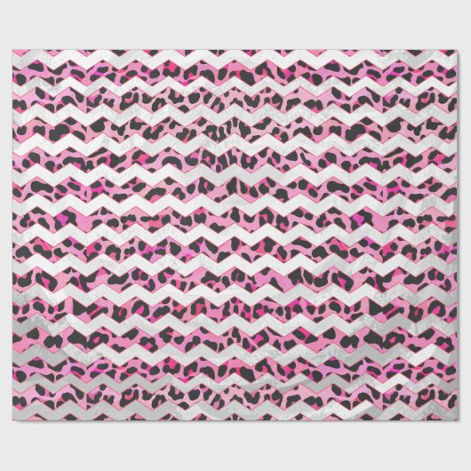 Leopard Black en Hot Pink Chevron Print Cadeaupapier (Vlak)