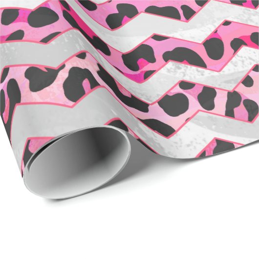 Leopard Black en Hot Pink Chevron Print Cadeaupapier (Rol Hoek)