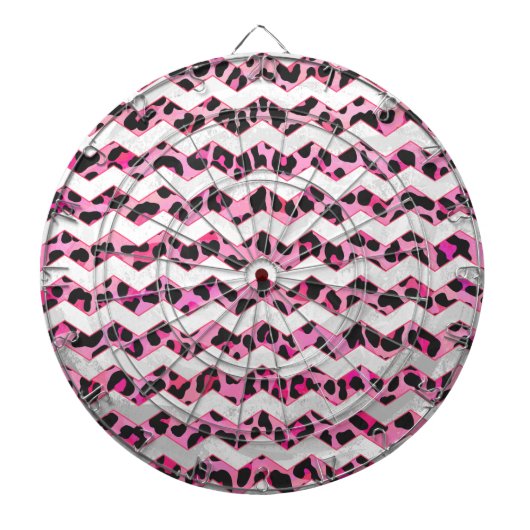 Leopard Black en Hot Pink Chevron Print Dartbord (Voorkant)