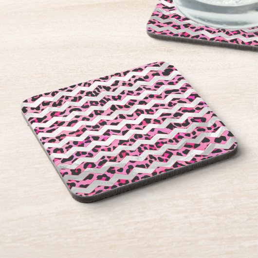 Leopard Black en Hot Pink Chevron Print Drankjes Onderzetter (Linkerzijde)