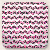 Leopard Black en Hot Pink Chevron Print Drankjes Onderzetter (Voorkant)