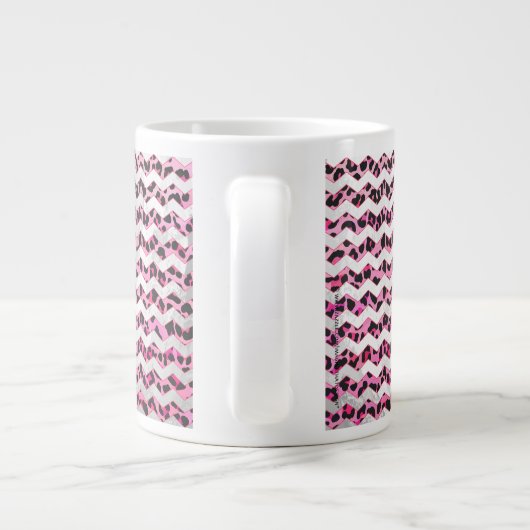 Leopard Black en Hot Pink Chevron Print Grote Koffiekop (Achterkant)