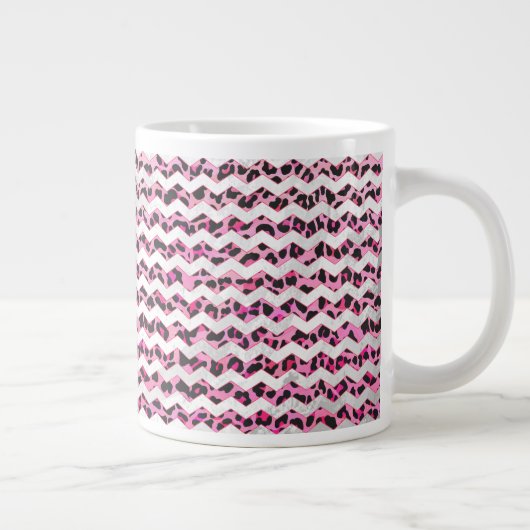Leopard Black en Hot Pink Chevron Print Grote Koffiekop (Rechts)