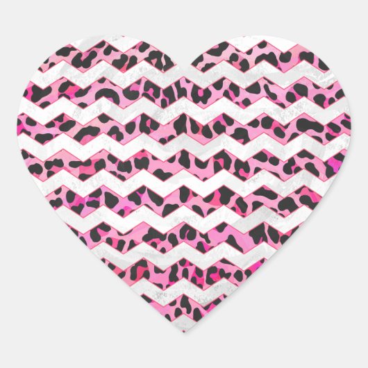 Leopard Black en Hot Pink Chevron Print Hart Sticker (Voorkant)