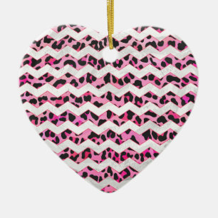 Leopard Black en Hot Pink Chevron Print Keramisch Ornament