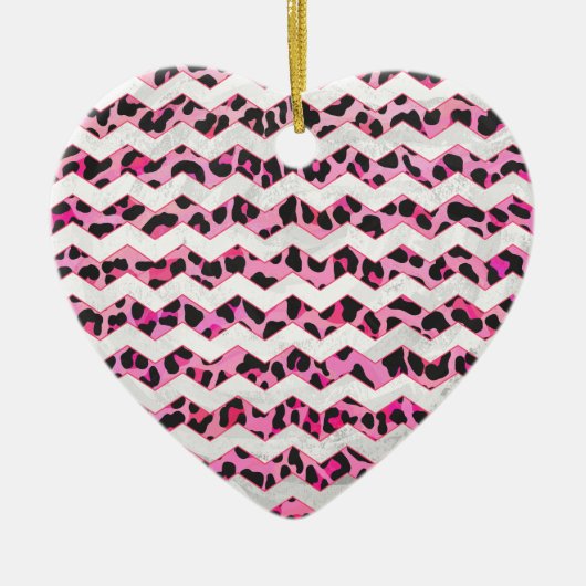 Leopard Black en Hot Pink Chevron Print Keramisch Ornament (Voorkant)