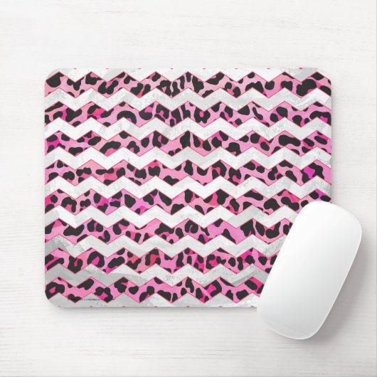 Leopard Black en Hot Pink Chevron Print Muismat (Met muis)