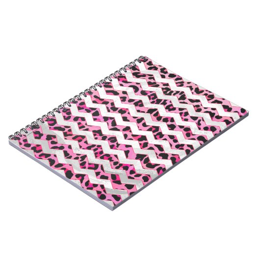Leopard Black en Hot Pink Chevron Print Notitieboek (Linkerzijde)