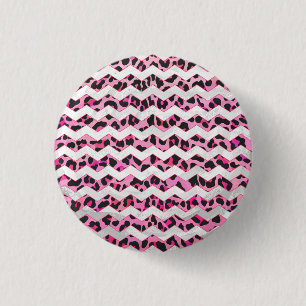Leopard Black en Hot Pink Chevron Print Ronde Button 3,2 Cm
