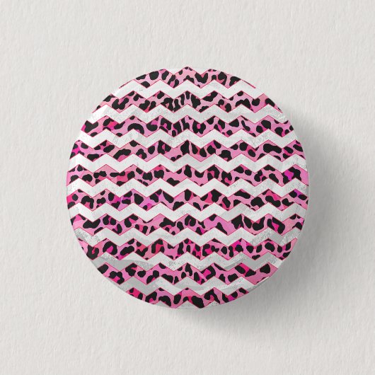 Leopard Black en Hot Pink Chevron Print Ronde Button 3,2 Cm (Voorkant)
