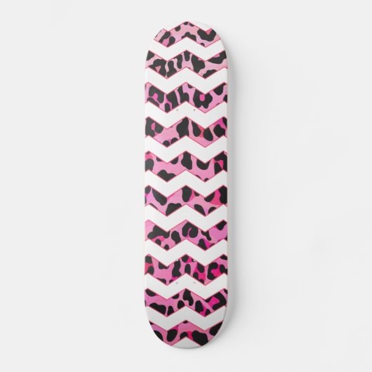 Leopard Black en Hot Pink Chevron Print Skateboard (Voorkant)
