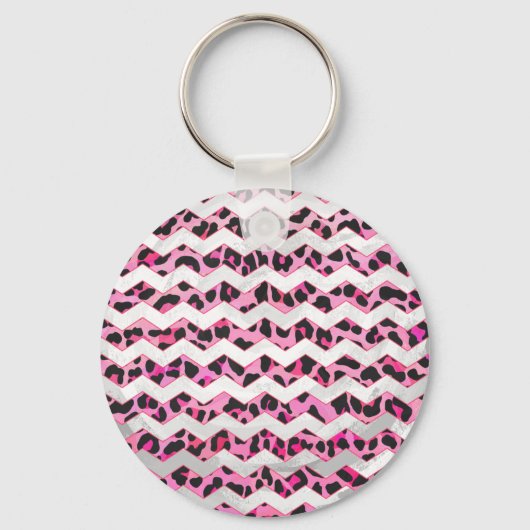 Leopard Black en Hot Pink Chevron Print Sleutelhanger (Voorkant)