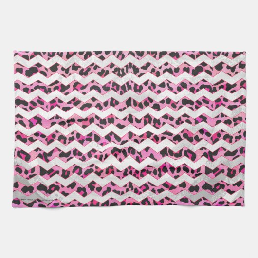 Leopard Black en Hot Pink Chevron Print Theedoek (Horizontaal)