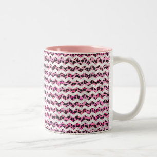 Leopard Black en Hot Pink Chevron Print Tweekleurige Koffiemok
