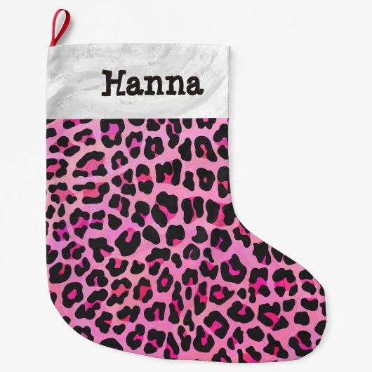 Leopard Black en Hot Pink Grote Kerstsok (Voorkant)