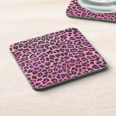 Leopard Black en Hot Pink Print Bier Onderzetter (Linkerzijde)