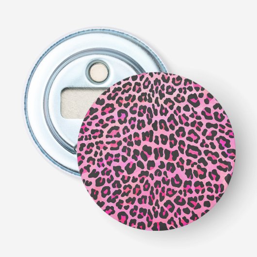 Leopard Black en Hot Pink Print Button Flesopener (Voorkant)