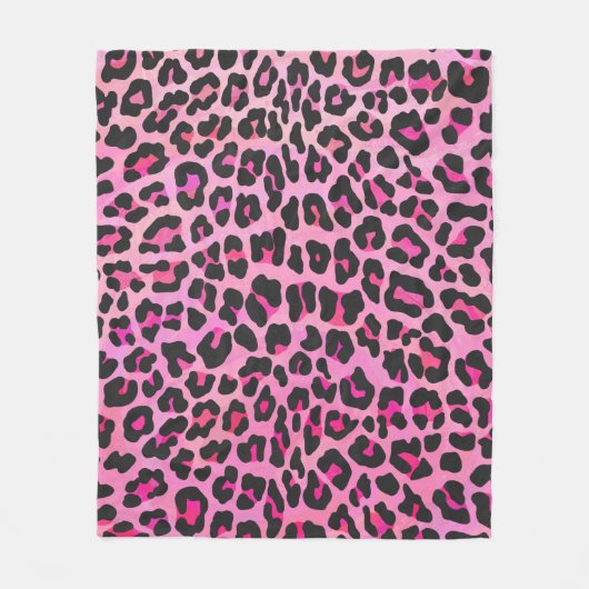 Leopard Black en Hot Pink Print Fleece Deken (Voorkant)