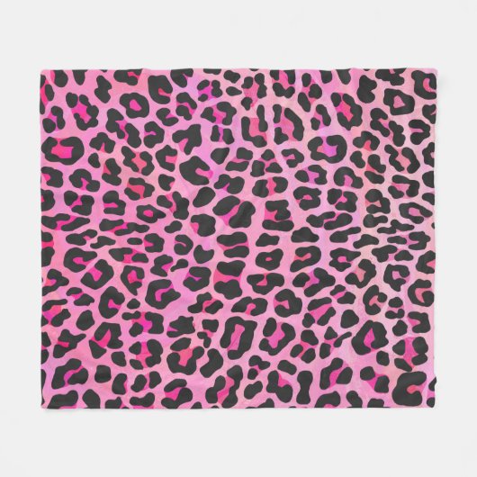 Leopard Black en Hot Pink Print Fleece Deken (Voorkant (Horizontaal))