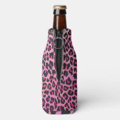 Leopard Black en Hot Pink Print Flesjeskoeler (Fles Achterkant)